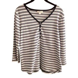 Style & Co Waffle Knit Thermal 3/4 Sleeve Blouse-White/Black-Size L-GUC